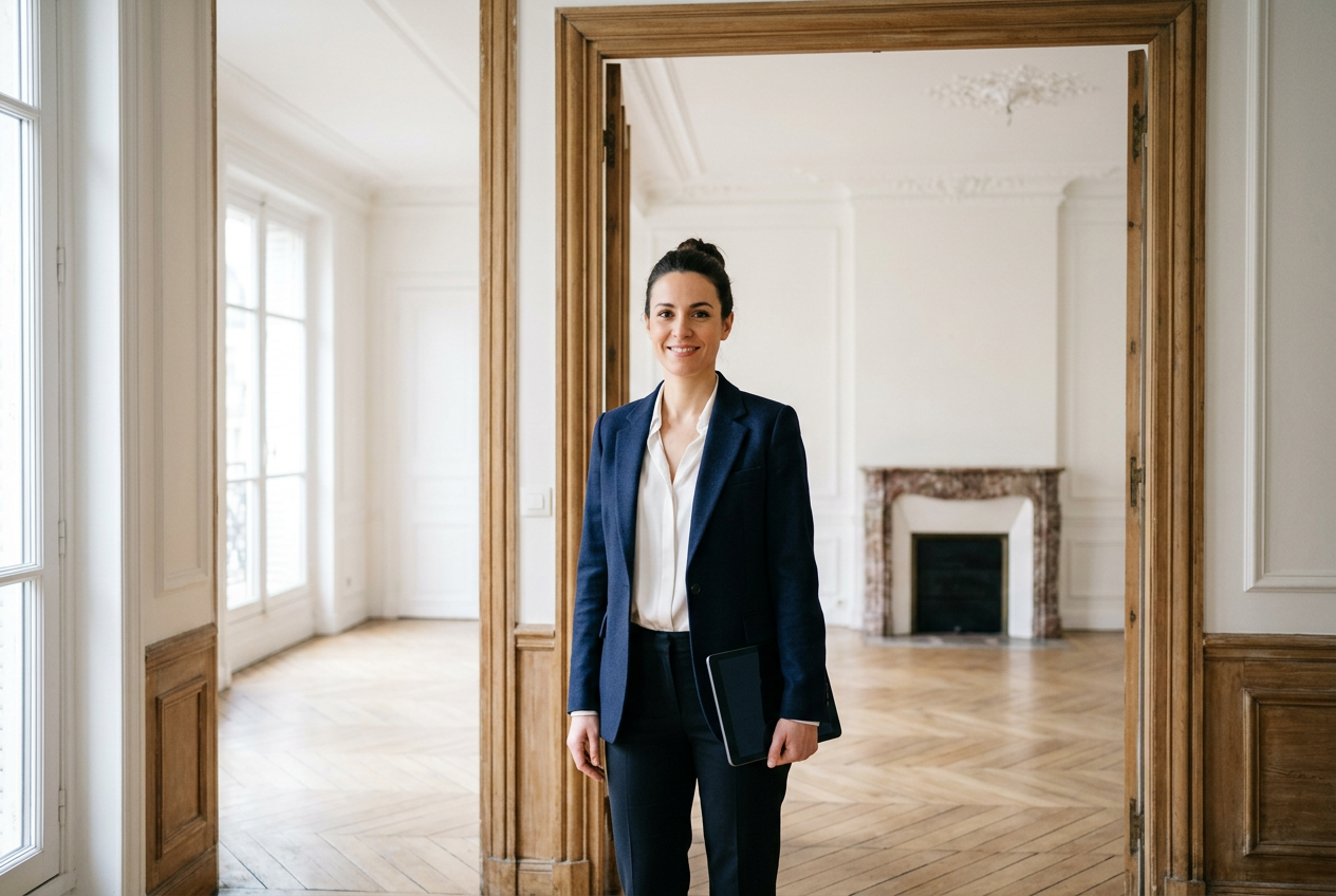 A real estate professional in a doorway, generated image